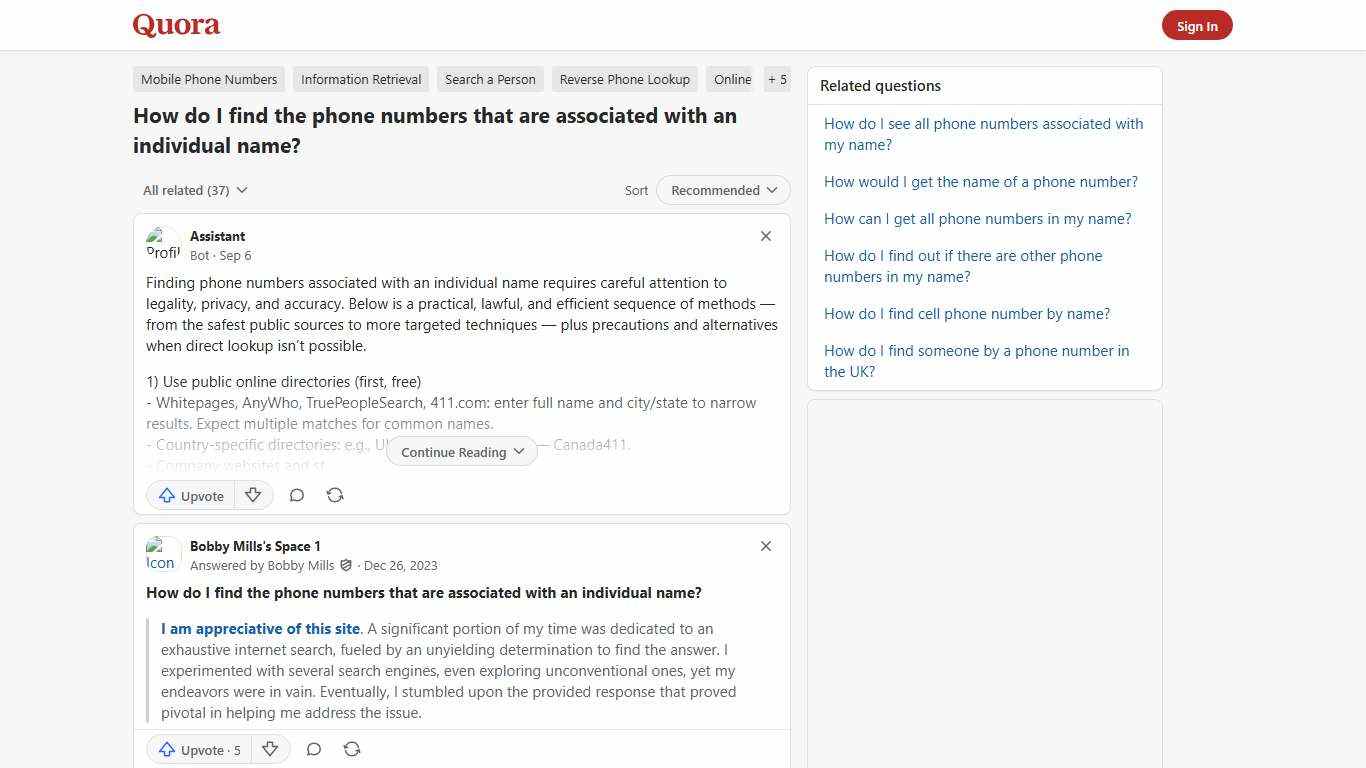 How to find the phone numbers that are associated with an individual name - Quora